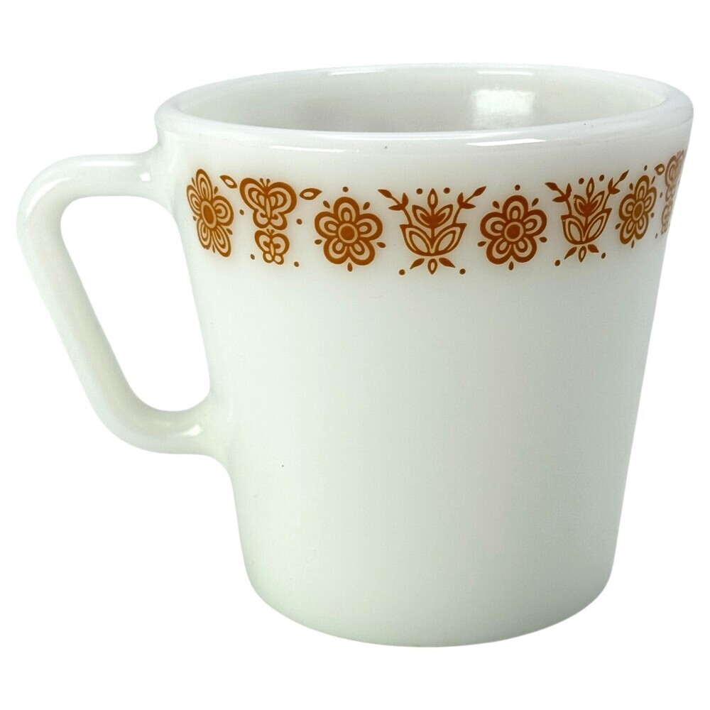 Two (2) Pyrex Coffee Mug Cup Corning NY USA MCM VTG Pattern Butterfly Gold - Picture 3 of 8